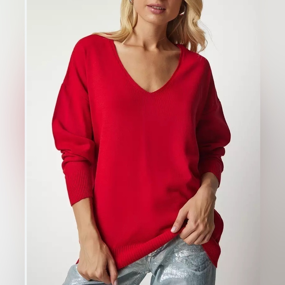 💥Dreamers By Debut Red V-Neck Lightweight Sweater Red S/M